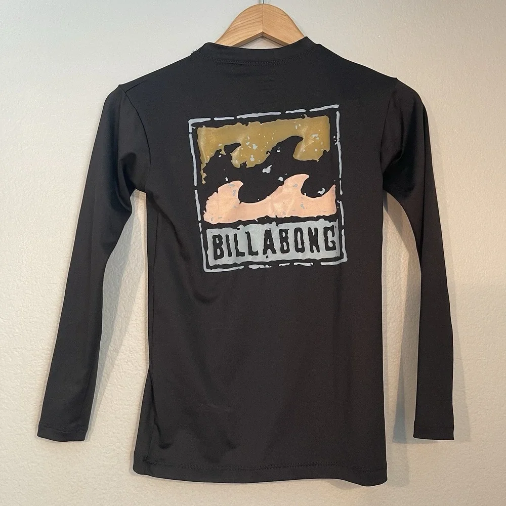 Billabong Boys 8 Unisex Black UPF 50 Rash Guard Long Sleeve Swim Shirt Quick Dry